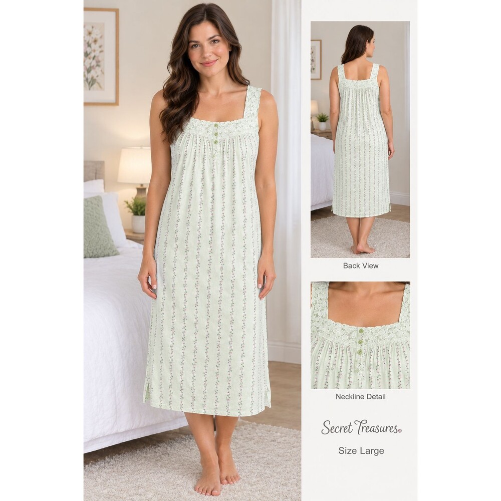 Secret Treasures Sleepwear Green Floral Gown L Sleeveless Button bodice cottage